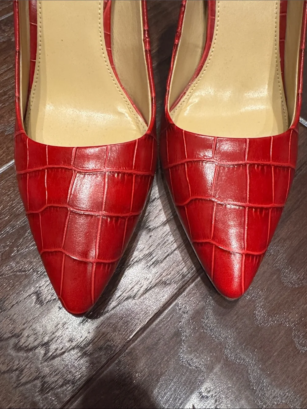 Michael Kors Red Croc-Embossed Pointed-Toe Pumps